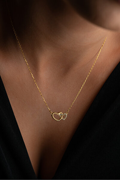 beonejewelry 925 Ayar Gümüş Çift Kalp Tasarım Kolye
