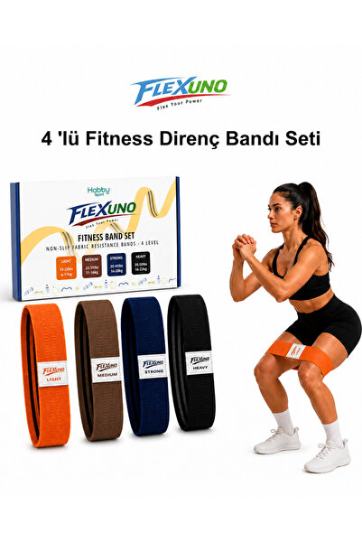 Flexuno Fitness Direnç Bandı 4 lü Set Kaydırmaz Özellikli Kumaş Aerobik Squat...