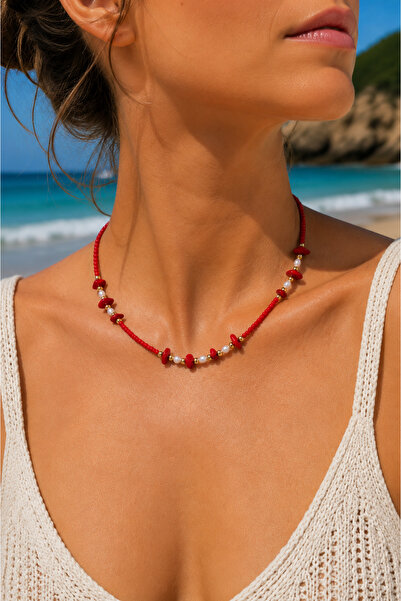 Zundesilver Red Beaded Red Natural Stone Necklace with Metal Accessories
