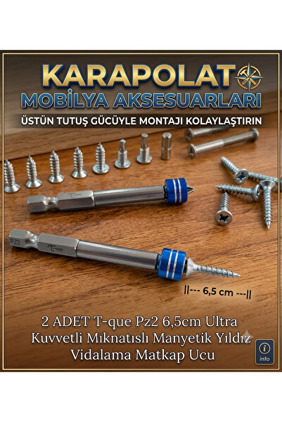 KARAPOLAT T-que Pz2 6,5cm Ultra Kuvvetlı Mıknatıslı Manyetık Yıldız Uç Vidala...