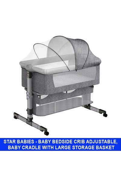 STAR BABiES Adjustable Bedside Baby Sleeping Crib - Grey