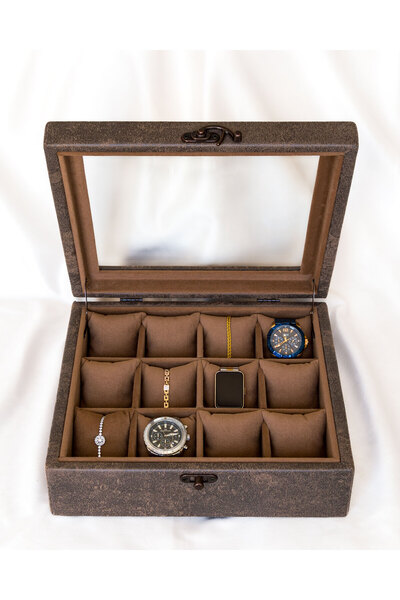 Shansora Design 12-Piece Premium Watch Box, Nubuck Fabric Covered, Special De...