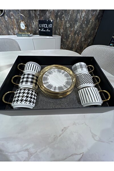 KARCILAR HOME STORE 6-Piece Patterned Coffee Cup Set with Gold Decoration