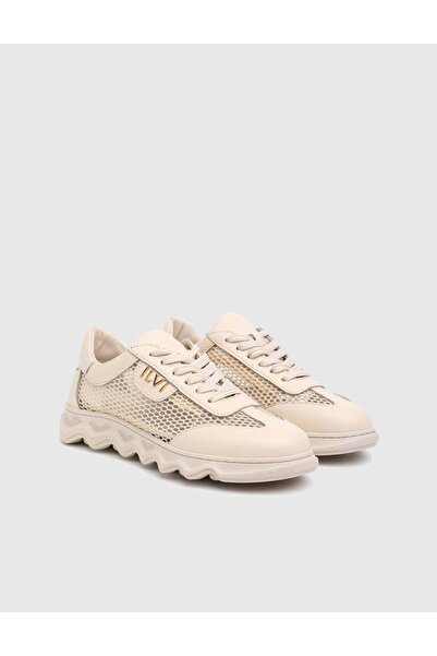 İLVİ Istra Genuine Mesh Leather Women's Cream Sports Shoes