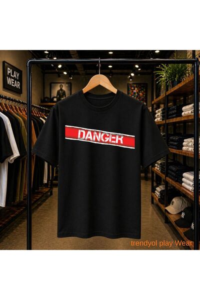 playwear Tricou cu imprimeu Danger, 100% bumbac, supradimensionat, cu croială...