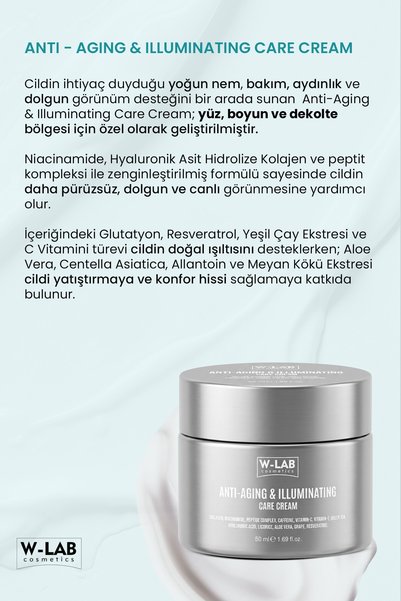 W-Lab Cosmetics Anti-Aging & Illuminating Cream 50 Ml Yüz, Boyun ve Dekolte Aydınlatıcı Yaşlanma Kar