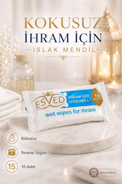 İlkbenaldim İhrama Uygun Kokusuz Islak Mendil 15li Paket Hac ve Umre İçin Isl...