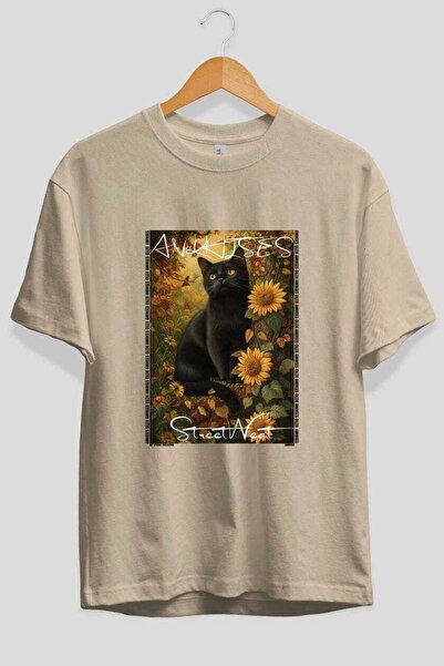 Ankhises Μπλουζάκι  "For the Love of Cats " με στάμπα γάτας, μπεζ, oversized,...