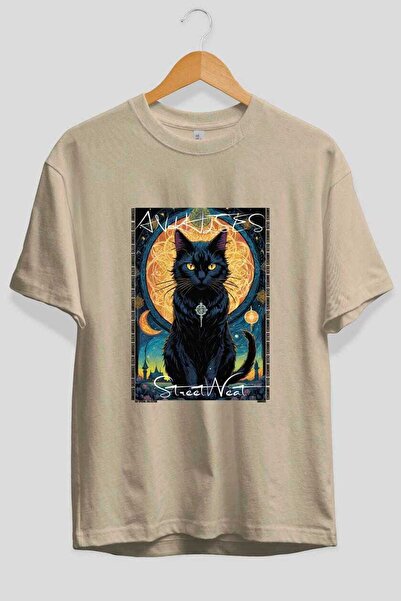 Ankhises For the Sake of Cats 12 Front Cat Printed Beige Oversize T-Shirt 100...