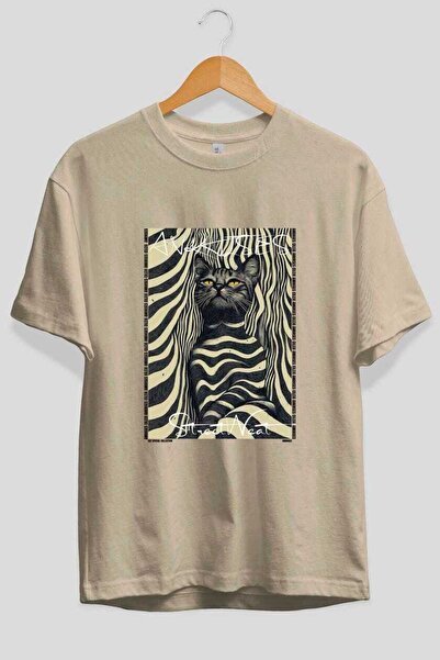 Ankhises For the Sake of Cats 96 Front Cat Printed Beige Oversize T-Shirt 100...