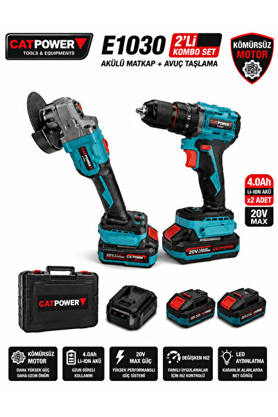 CATPOWER EL ALETLERİ Catpower E1030 Kömürsüz Li-on Akülü 2 li Kombo Set - Mat...