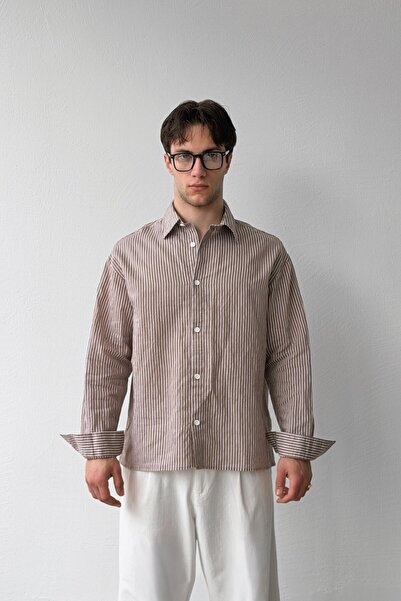 Flaw Wear Striped Oversize Mink Linen Shirt