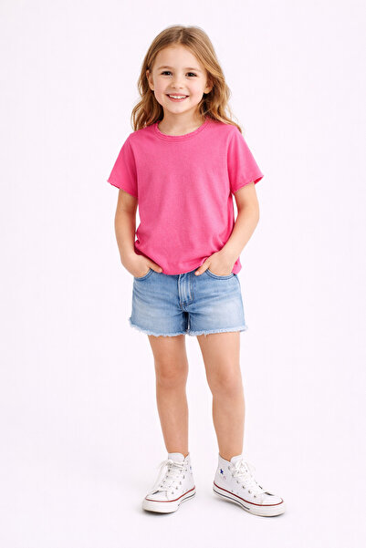 difa kids Boys and Girls Ripped Detailed Plain Short Sleeve Summer T-Shirt