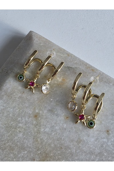 Bubbleatelier Çelik 3'lü Görünüm Charm Küpe (Tek delik yeterlidir)