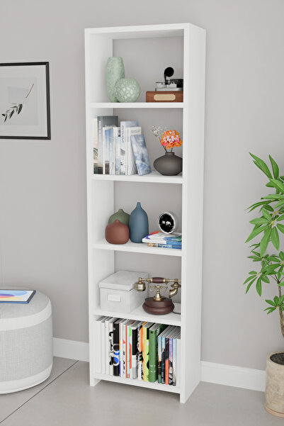 BNK Modüler 5 Raflı Kitaplık Dekoratif Çok Amaçlı Raf Ünitesi Salon Ofis Kitaplığı Modern Ahşap Kitaplık 40x22x150 cm