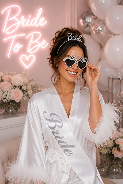 Happyland Bride to Be Silver Gray Color Mica Crown Glasses White Sash Accesso...
