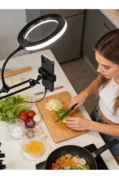 Bayt Aura Overhead Phone Mount with 26cm LED Ring Light Adjustable Cantilever...