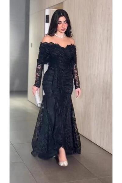 BASMA FASHION Elegant black lace evening dress