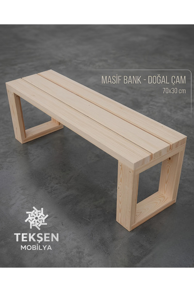 teksen ahsap Masif Doğal Çam Bank 70x30 cm – Modern Tasarım Ahşap Oturma Bankı