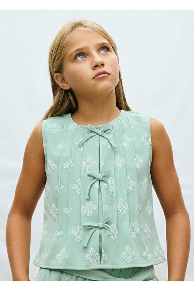 MAYORAL Girl's Printed Chiffon Sleeveless Blouse Green 6023