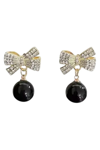 OEM Cercei dama, fundita aurie, perla neagra rotunda, inox
