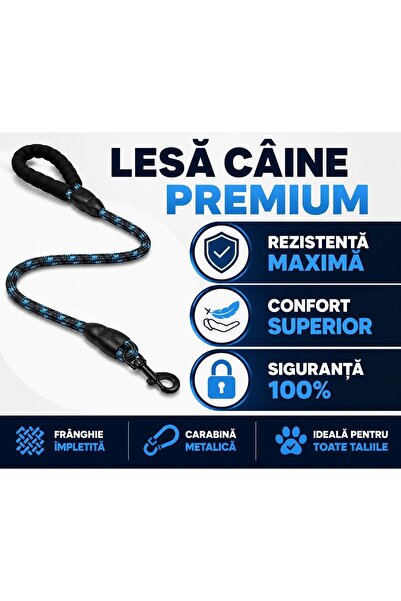 OEM Lesa pentru câini, din sârmă împletită, cu prindere metalică rotativă, 1m x 1.2 cm, Albastru