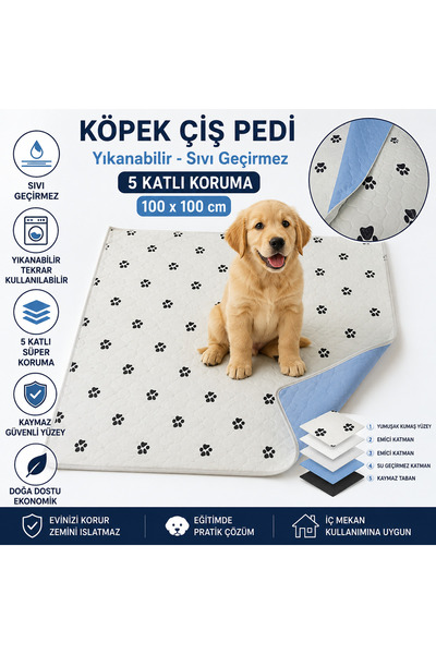 CDE Yıkanabilir Köpek Çiş Pedi 100x100 cm 5 Katlı Sıvı Geçirmez Köpek Eğitim ...