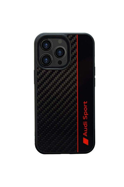 Audi Husă cu dungi din fibră de carbon pentru iPhone 13 Pro Max 6.7 ", Negru,...