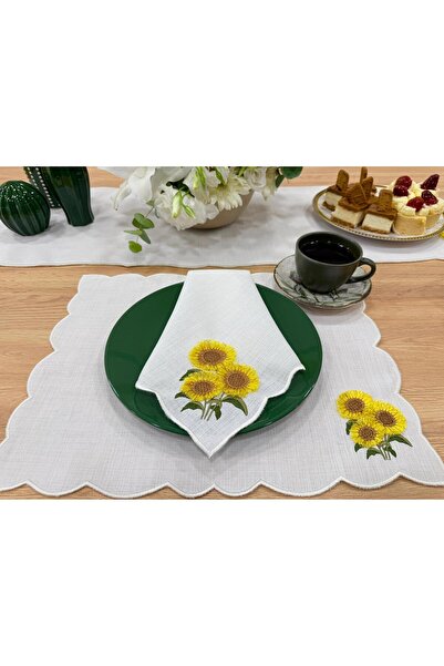 Mof Home Collection 14 Parça El İşi Ay Çiçeği Nakışlı Sofra Seti