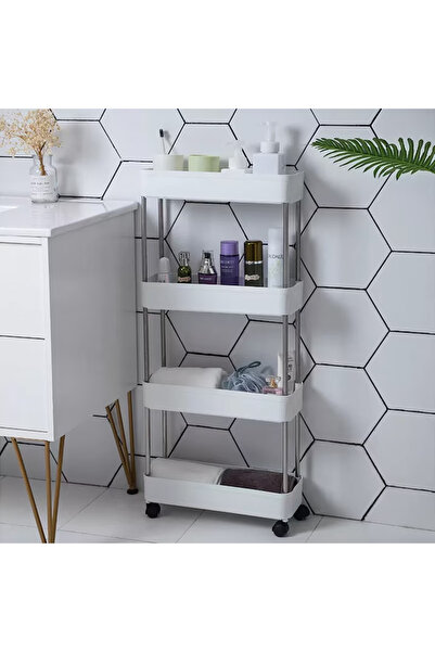 Tim Etajeră mobilă cu roți, 4 rafturi, construcție metal și plastic, design c...
