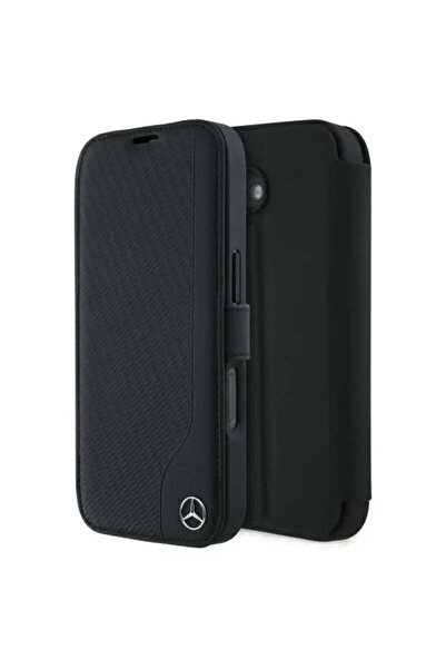 MERCEDES Husă pentru iPhone 16 cu piele cu imitație de lemn - neagră