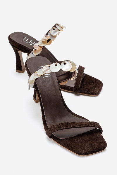 LuviShoes Arund Brown Suede Genuine Leather Women's Thin Heeled Slippers with...