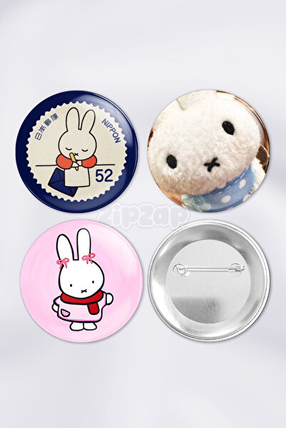 ZipZap Y2K Japon Miffy Cute Rozet Çanta Süsü Rozet İğneli Buton Rozet Seti (3...