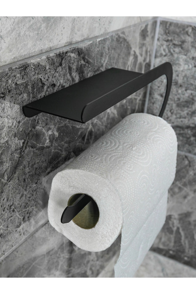 enovaart 3-Piece Bathroom Set Black Metal |   Shelf-Mounted Towel Holder + Toilet Paper Holder + Towel Paper Dispenser