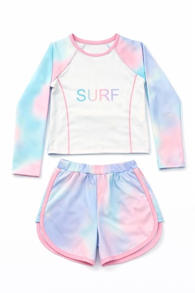 Bebella&Baby Surf Baskılı Kız Çocuk Şortlu Uzun Kollu Deniz Havuz Mayo