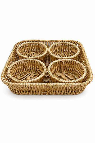 DİLAY HOME 4-Piece Snack Bowl with Wicker Rattan Tray