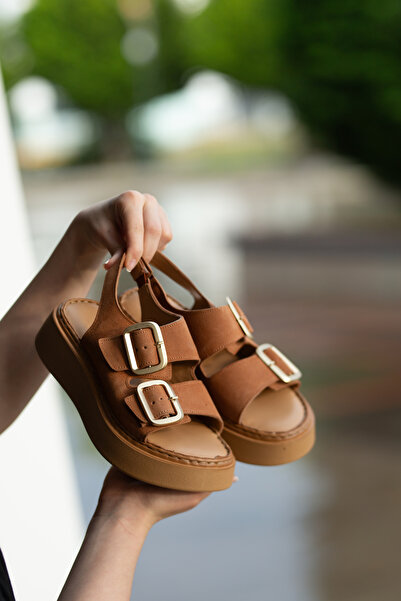EREN SHOES BAG 1147 Sandale de damă din piele de căprioară autentică, cu două...
