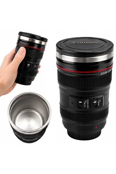 Ayawaska Cana termos inox in forma de obiectiv foto 400 ml, cana termoizolant...