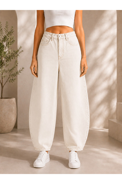 DORAJEANS Kadın Yüksel Bel Rahat Kalıp Barrel Fit Pantolon - Balloon Jeans