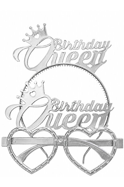 Dizayn Parti Evi Birthday Queen Taç ve Kalp Gözlük Seti Siyah Gümüş Gold Sarı...