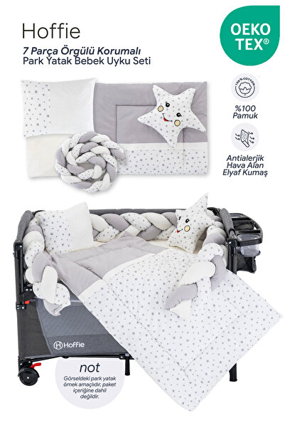 Hoffie Deluxe Park Yatak Uyku Seti Bebek Beşik Örgülü Uyku Seti Pamuklu Kumaş...