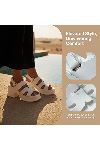Dhiaa Walk White Women’s Wedge Sandals - Comfortable H-Shape Cutout Platform ...