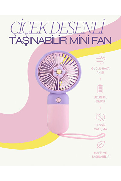 Concord Mini El-Masa Fan Çiçek Desenli Serinletici Pervane ve Telefon Tutacağ...