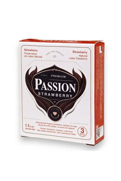 Passion Prezervative Strawberry, din latex , lubrifiate, aromă de căpșuni, 3 ...