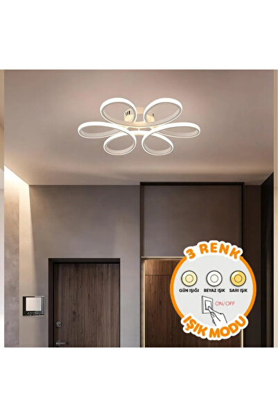 Korkmaz avize Papatya Beyaz Plafonyer 3 Renk Ledli Avize Modern Led Avize - Ç...