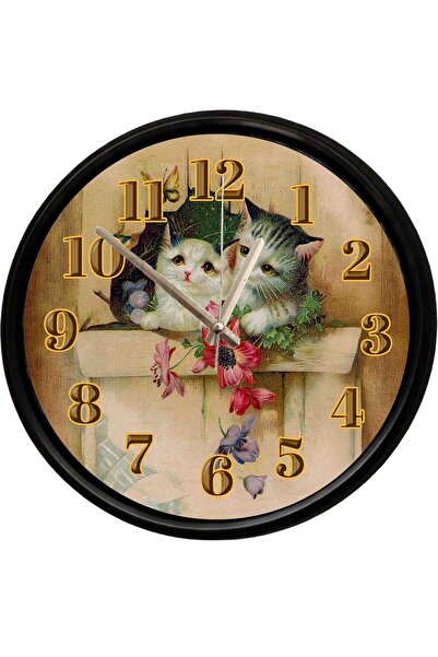 Caseras Cute Kittens Designed Decorative Wall Clock 28 cm Silent Mechanism