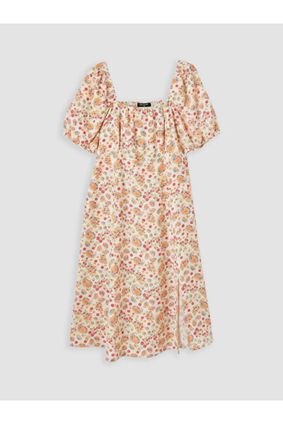 LC Waikiki Square Roba Collar Floral Slit Dress for Style Enthusiasts from Uz...