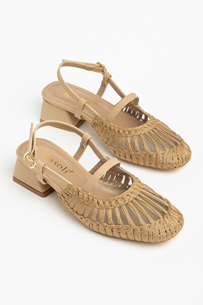 RİSSOLİ Women's Mink Mesh Knitted Short Block Heeled Sandals