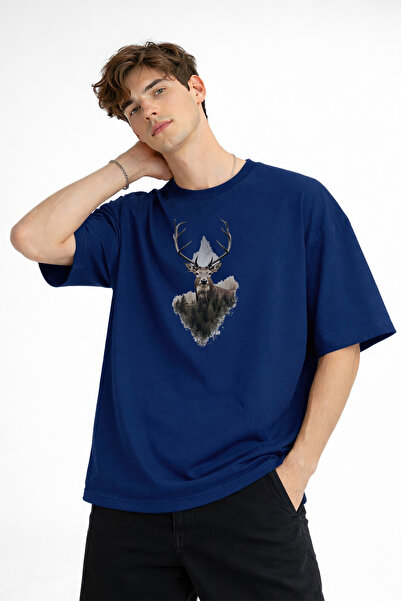 remss تي شيرت رجالي كبير الحجم من Deer - أزرق داكن