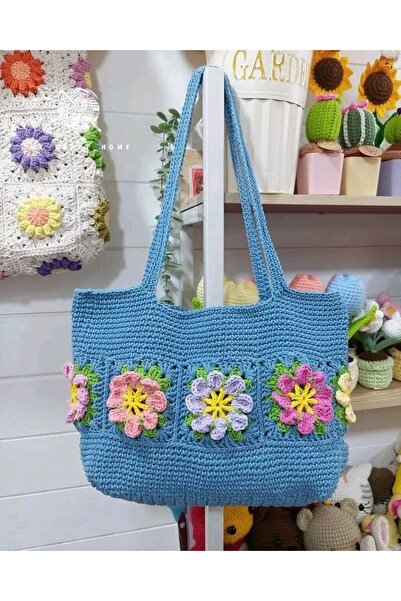 ARTTMACRAME Floral Knitted Bag Large Size Handmade Summer Shoulder and Beach Bag